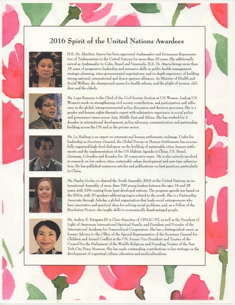Spirit of the UN  Awardees